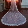 New Soft Tulle Romantic One Layer Flower Applique Edge With Comb Pearls Lvory White Wedding Veil Cathedral Bridal Veils Three Metres Long