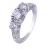 Vecalon Damen-Schmuckring, drei Steine, simulierter Saphir-Diamant, Cz-Ehering für Frauen, Fingerring mit Weißgoldfüllung