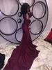 Burgundy Long Sleeves Prom Dresses Mermaid High Neck with Gold Applique Chapel Train 2019 Black Girl 2k16 Evening Gowns Pageant Pa1595997