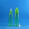 25 ml PET -droppflaskor Grön färg med dubbla bevis Caps mycket transparent barnsäker manipulationssäker pressbara flaskor 100 st