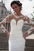 Klänningar se genom långa ärmar Applique Lace Mermaid Wedding Dress Beading Sash Illusion Back Bridal Dress Vestidos de Noiva Sereia