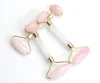 Natural Chakra Rose Quartz Carved Reiki Crystal Healing Gua Sha Beauty Roller Facial Massor Stick with Alloy Gold-Plated