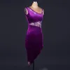 Purple Adult/Girls Latin Dance Dress Salsa Tango Chacha Ballroom Competition Dance Dress Sexy Shoulder Rhinestone Velvet Dress Free Custom