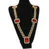 Exagéré Lourd Extra-grossier MIAMI CUBAN LINK Rouge Gemme Pendentif Longues Chaînes Collier Hommes À La Mode Hip Hop Diamante Joyas 76cm Or Argent