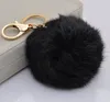 Fashion Real Rabbit Fur Ball Keychain 8cm Lovely Gold Metal Key Chains Ball Pom Poms Plush Keychains Car Keyring Bag Rings