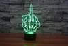 2017 Mittelfinger Finger Geste 3D Optische Lampe Nachtlicht 9 LEDs Nachtlicht DC 5V Bunte 3D Lampe267n