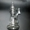 Bongs à eau en verre de 10,5 pouces de hauteur en spirale avec perc en ligne avec spirale de 14 mm conçue, deux fonctions Recycleur de verre