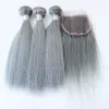 3 pezzi capelli con chiusura capelli umani grigi lisci brasiliani estensioni dei capelli grigio argento fasci di tessuto grigio con chiusura disponibile