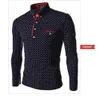 NOVO Mens Casual Wave Point Camiseta Slim Fit Polka Dot Manga Longa Camiseta POLO Tee Tops 1635002