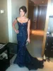 Frete Grátis Kate Ritchie Vestidos de Noite Do Vintage Azul Marinho Sem Mangas Sexy Lantejoulas Até O Chão Formal Especial Longos Vestidos de Noite