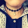 Ny koreanska spetshals halsband krage stil tonåring svart sammet pärla choker halsband krage ben goth rock moment med hänge