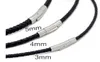 3mm, 4mm, 5mm slätt eller flätat svart äkta läderkabel halsband med 316L rostfritt stålfjädermekanisk lås (16-24 tum)