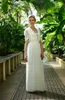 2017 Boho Bröllopsklänningar V-Neck Lace Bridal Dresses Bohomian Chiffon Bröllopsklänningar Vintage Bridal Gowns