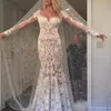 Långärmade sjöjungfrun Lace Illusion 2018 BERTA Bröllopsklänningar Sheer Neck Bridal Klänningar Sexiga Vintage Bröllopsklänningar