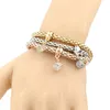 Neue dreifarbige Popcorn-Armband-Sets, Stretch-Armreifen, Kristall-Strass, Musiknote, Schmetterling, quadratischer Abstandshalter, Charms für Damen, Modeschmuck