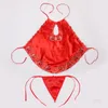 Vente en gros-2016 Été dos nu Costume Uniforme Tentation Rouge dos nu Tablier Vêtements de Nuit Tongs Ensemble Lingerie Sexy Chemises de Nuit Femmes Vêtements de Nuit