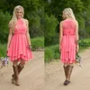 Country Western Coral Chiffon Short Bridesmaids Dresses Cheap 2019 Jewel Neck A Line High Low Chic Maid Of Honor Wedding Guest Dress