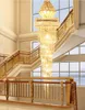 LED Modern Crystal Chandeliers American Gold Chandelier Lighting Fixture European Shining Long Droplight 3 Colors Dimmable Staircase Hanging Lamps