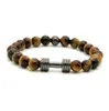 1PCS Real Gold Plated Metal Bracelet New Barbell & 8mm Grey Picture Jasper A Grade Tiger Stone Beads Fitness Fashion Dumbbell301D
