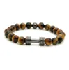 1PCS Real Gold Plated Metal Bracelet New Barbell & 8mm Grey Picture Jasper A Grade Tiger Stone Beads Fitness Fashion Dumbbell206q