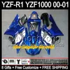 8Gifts + Carrosserie voor Yamaha 00-01 Fortuna Red YZFR1 00 01 YZF1000 Y9966 YZF R1 YZF R 1 YZF 1000 YZF-R1 R1 Rood Zilver 2000 2001 Verkleefset