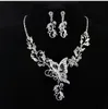 Bridal Flower Butterfly Diamond Necklace Earrings Dangle Set Silver Color Leaf Hollow Out Butterfly Necklace Earrings