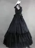 Vintorian Gothic Gorset Prom Dresses Black Square Suknia Balowa Długość Piętro Łuk Koronki Rocznika Suknie Wieczorowe Niestandardowe Halloween Dress