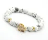 Groothandel 10PS / PARTIJ 8 MM White Howlite Stone Real Vergulde Elephant Charm Lucky Armbanden Party Gift