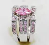 Commercio all'ingrosso - Fine vendita calda Marquise Cut rosa Sapphrie diamante simulato 14KT oro bianco GF 3-in-1 Wedding Ring donna con scatola