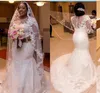 Arabski Plus Rozmiar Koronki Suknie Ślubne 2017 Sheer Neck Illusion Z Długim Rękawem Syrenki Suknie Ślubne Afrykańskie Kobiety Ślubne Suknie Custom Made