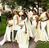 White One Shoulder Long Bridesmaid Dresses 2017 African Mermaid Maid Of Honor Gowns Satin Sheath Wedding Guest Formal Dresses Plus Size