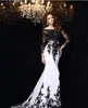 2021 Prom Dresses Black and White Long Mermaid Prom Evening Dress Lace Apliques Off the shoulder Sexy Party Prom Gowns vestido for294c
