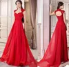 2019 Formal Red Evening Gowns Corset Chiffon Full Length Lace Up A-line Prom Dresses Cap Sleeves Occasion Party Gowns Free Ship Custom Made