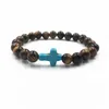 Lava Tiger Tiger Eye Stone Perles Perles Stronrs Bracelets Turquoise Cross Volcanic Rock Men Femmes Bijoux