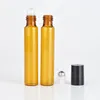 Parfymflaskor Refillerbar Amber 10ml Roll On Fragrance Glasflaskor Essential Oljeflaska Stål Metall Roller Ball B702