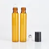 Butelki perfumowe Refillable Amber 10ml Roll na butelek szklane zapachowe Essential Oil Butelka Metalowa Piłka B702