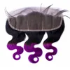 1B / Фиолетовый Ombre Перуанские Человеческие Волосы С Объемной Волной 13x4 Кружева Фронтальная Закрытие