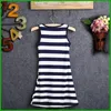 2016 top fashional style girls navy anchor sleeveless striped dresses children kids sequined blue white stripes party vestidos free shipping