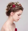 Vintage Wedding Bridal Tiara Burgundia Flower Crown Headband Rhinestone Hair Akcesoria Jewelnia Jewelnia biżuteria Rose Party Headd6528017