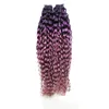 Colore viola / rosa capelli brasiliani ombre 40pcs trama di capelli vergini ricci crespi vergini nastro 100g nelle estensioni dei capelli umani