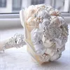 Lindo casamento flores nupcial bouquets marfim branco artificial buquê de casamento de cristal brilho com pérolas 2016 buque de noiva