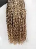 Chiński Human Virgin Kręcone Włosy Włoski Królowe Products Brown / Blonde 100g 1Bundle 3 z pełnej głowy