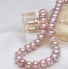 9-10mm collier de perles violet blanc naturel S925 argent