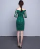 Robe de demoiselle d'honneur courte en dentelle vert foncé avec broderie 2018 robe de soirée au genou à lacets