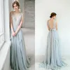 Fabulous 2016 Senaste Sheer Neckline Backless A Line Prom Klänningar Sexig Lace och Chiffon Ruffles med Sash Long Formal Clowns EN4134