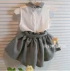 11502 New Summer Girls Sets Baby Kids Abito in due pezzi Chiffon Top bianco Gilet con pantaloncini Bowknot Ragazza 2 pezzi Set di abiti per bambini