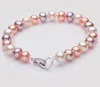 Charming 8.5-9mm south seas white pink purple pearl bracelet 7.5-8inch 925 silver clasp