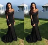 2017 Sexy Arabic Evening Dresses Jewel Neck Illusion Lace Appliques Crystal Beaded Black Mermaid Long Sleeves Formal Party Dress Prom Gowns