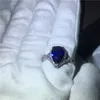 Classic Ring Pear Cut 6ct Blue Zircon Crystal White Gold Filled Party Wedding Band Ring för Kvinnor Män Julklapp