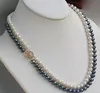 Elegant 7-8mm South Seas Black White Pearl Necklace 18-19Inch 14K guldlås